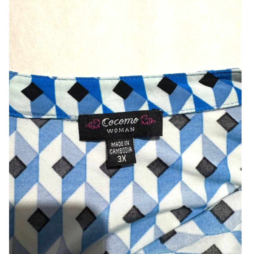 Cocomo popover shirt geometric blue casual coastal summer women 3X - Picture 6 of 7